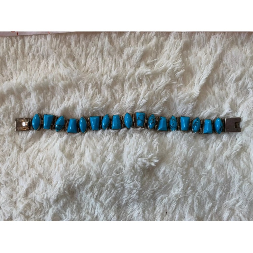 Turquoise Vintage Mexican 950 Silver Bracelet